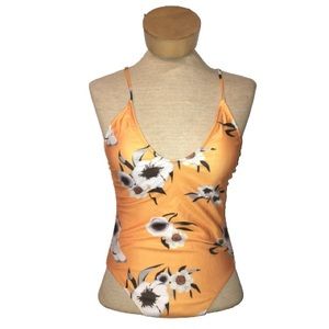 Floral Pattern Scoop Neck One Piece Bathing Suit S